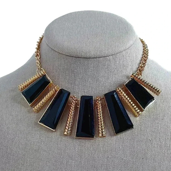 Geometric Gold and Black Statement Necklace Bohemian Boho Chic - Picture 1 of 3